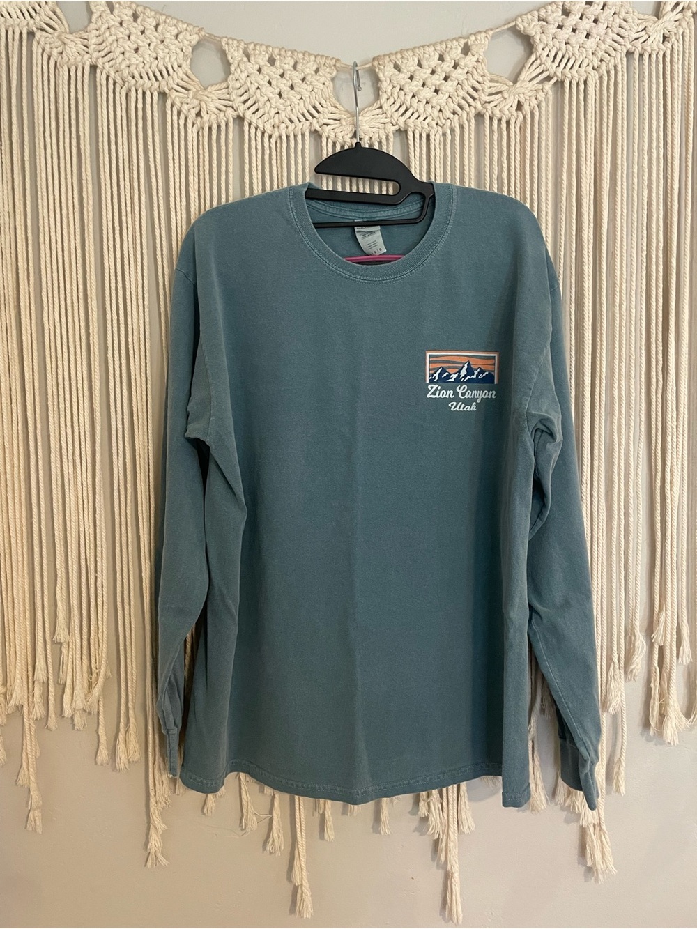 Gildan Women's Long-Sleeve Tee in Teal Blue with Zion Canyon Logo